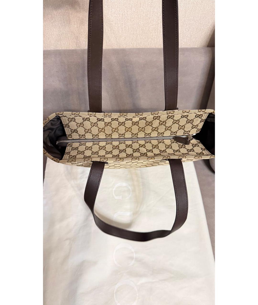 GUCCI Коричневая жаккардовая сумка с короткими ручками, фото 2