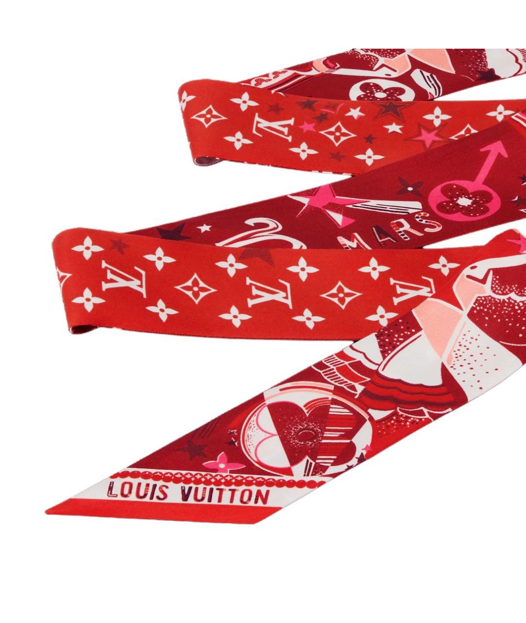 LOUIS VUITTON Красный шелковый шарф, фото 3