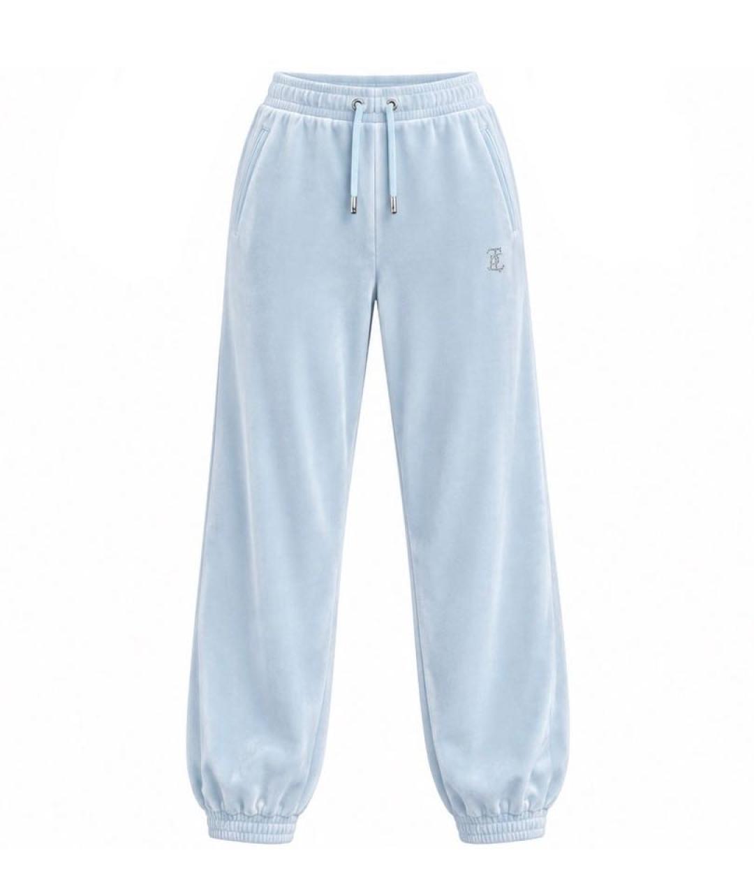 JUICY COUTURE Голубые велюровые прямые брюки, фото 1