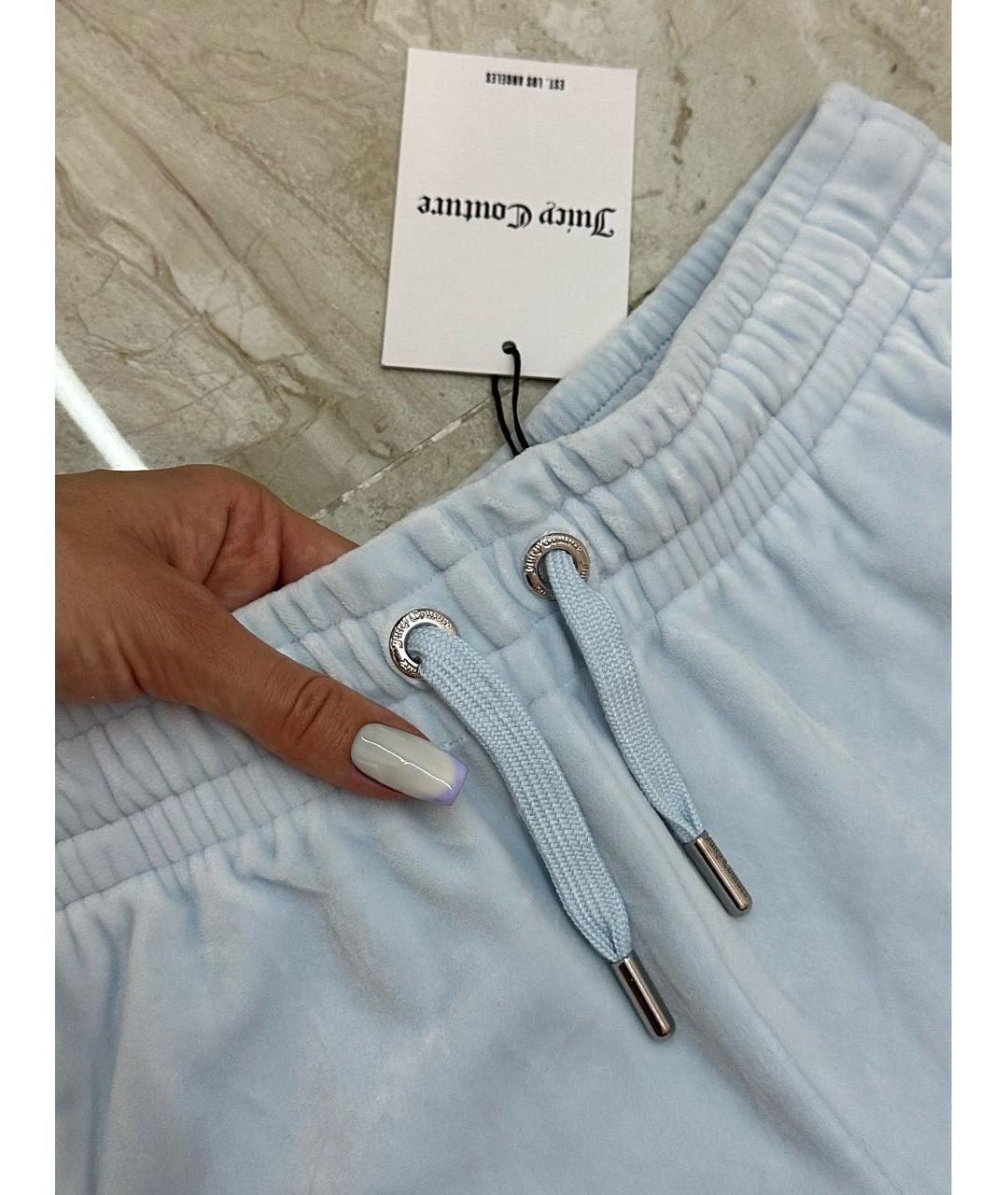 JUICY COUTURE Голубые велюровые прямые брюки, фото 4