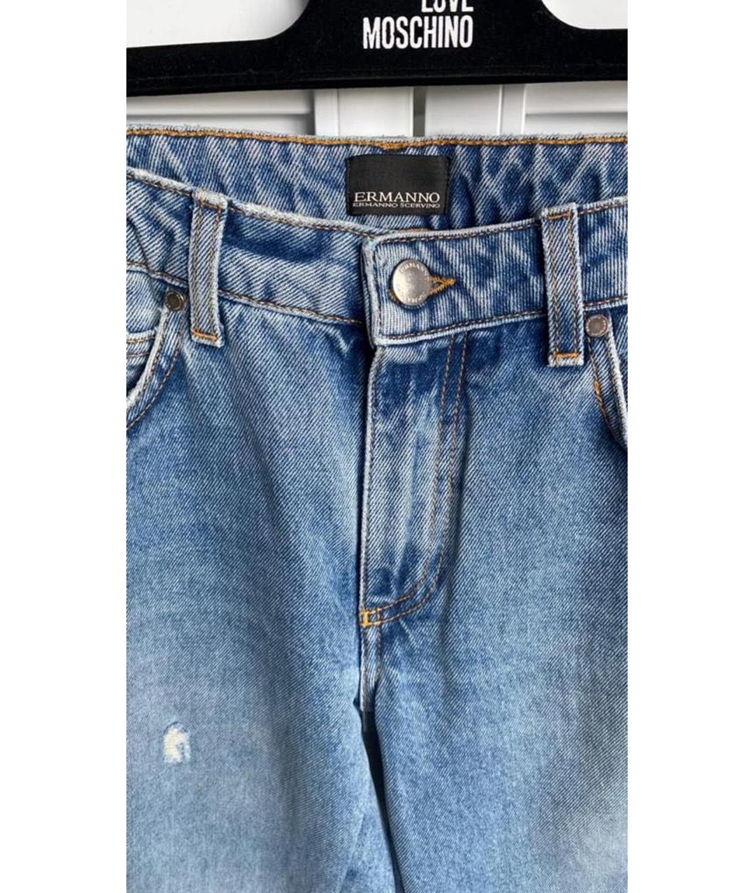 ERMANNO SCERVINO Голубые хлопко-эластановые прямые джинсы, фото 2