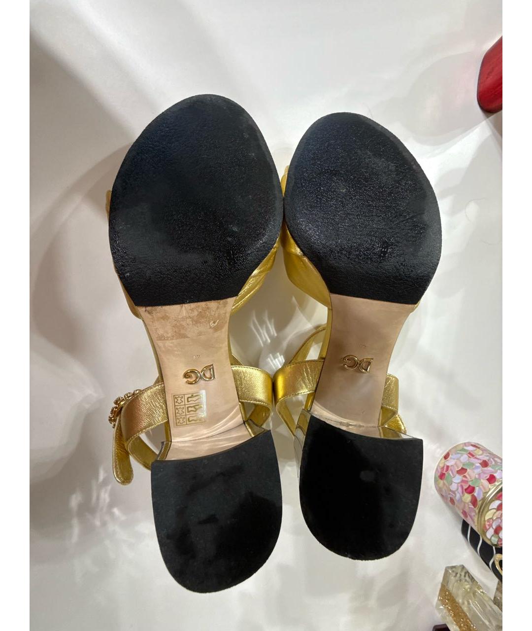 DOLCE&GABBANA Золотые кожаные босоножки, фото 6