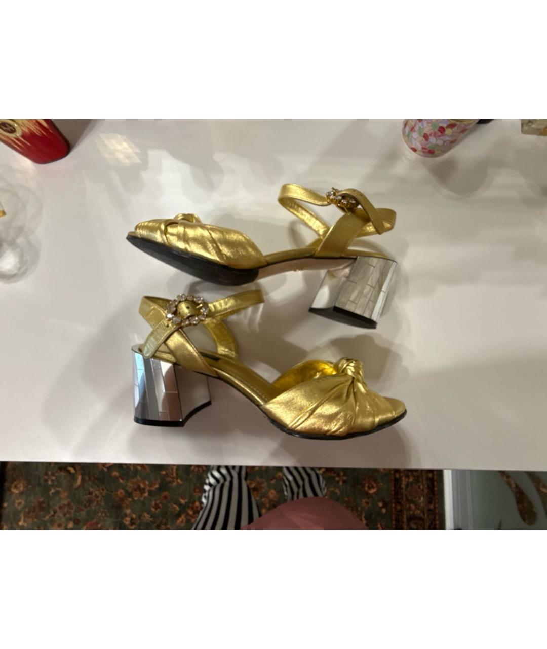DOLCE&GABBANA Золотые кожаные босоножки, фото 9