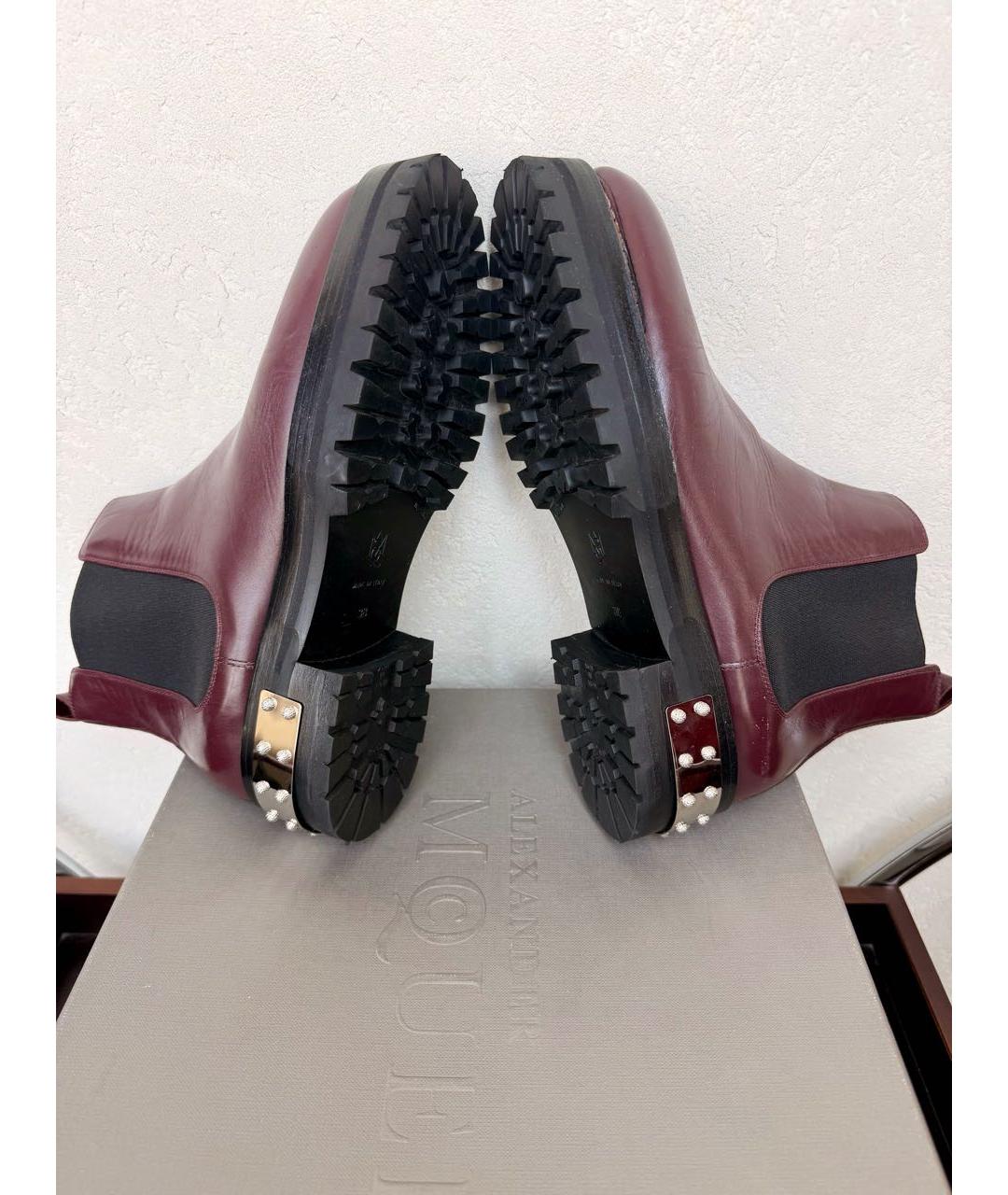 ALEXANDER MCQUEEN Бордовые кожаные ботинки, фото 5