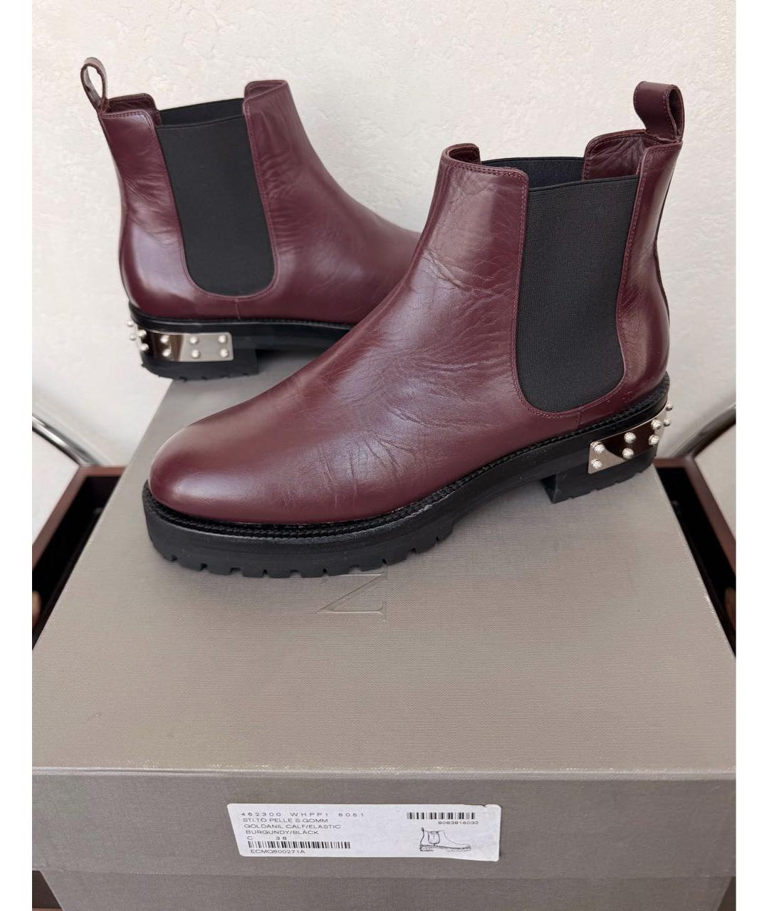 ALEXANDER MCQUEEN Бордовые кожаные ботинки, фото 3