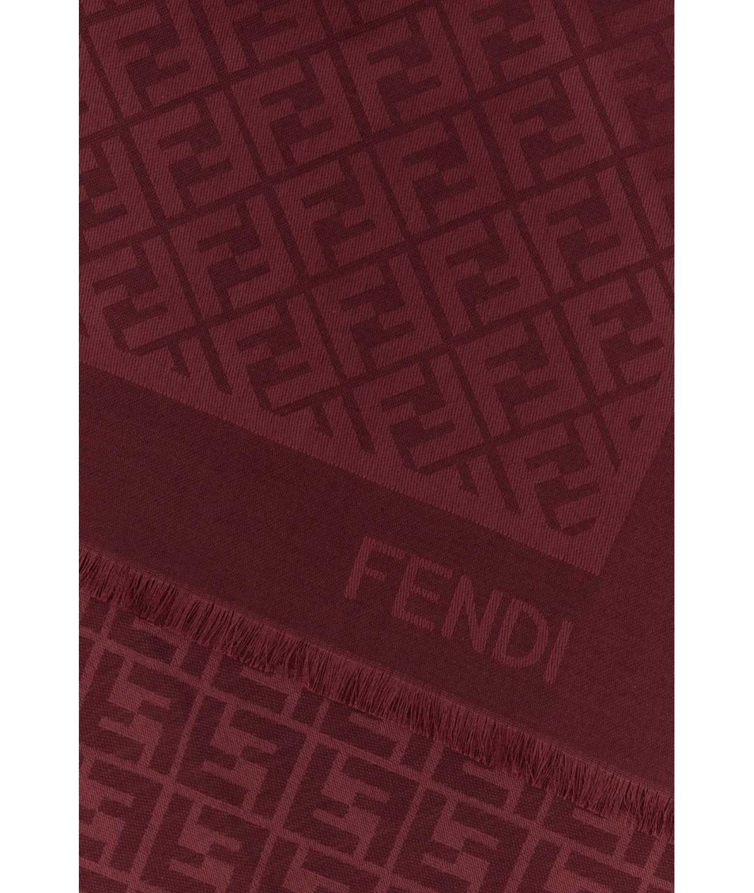 FENDI Бордовый шелковый шарф, фото 2
