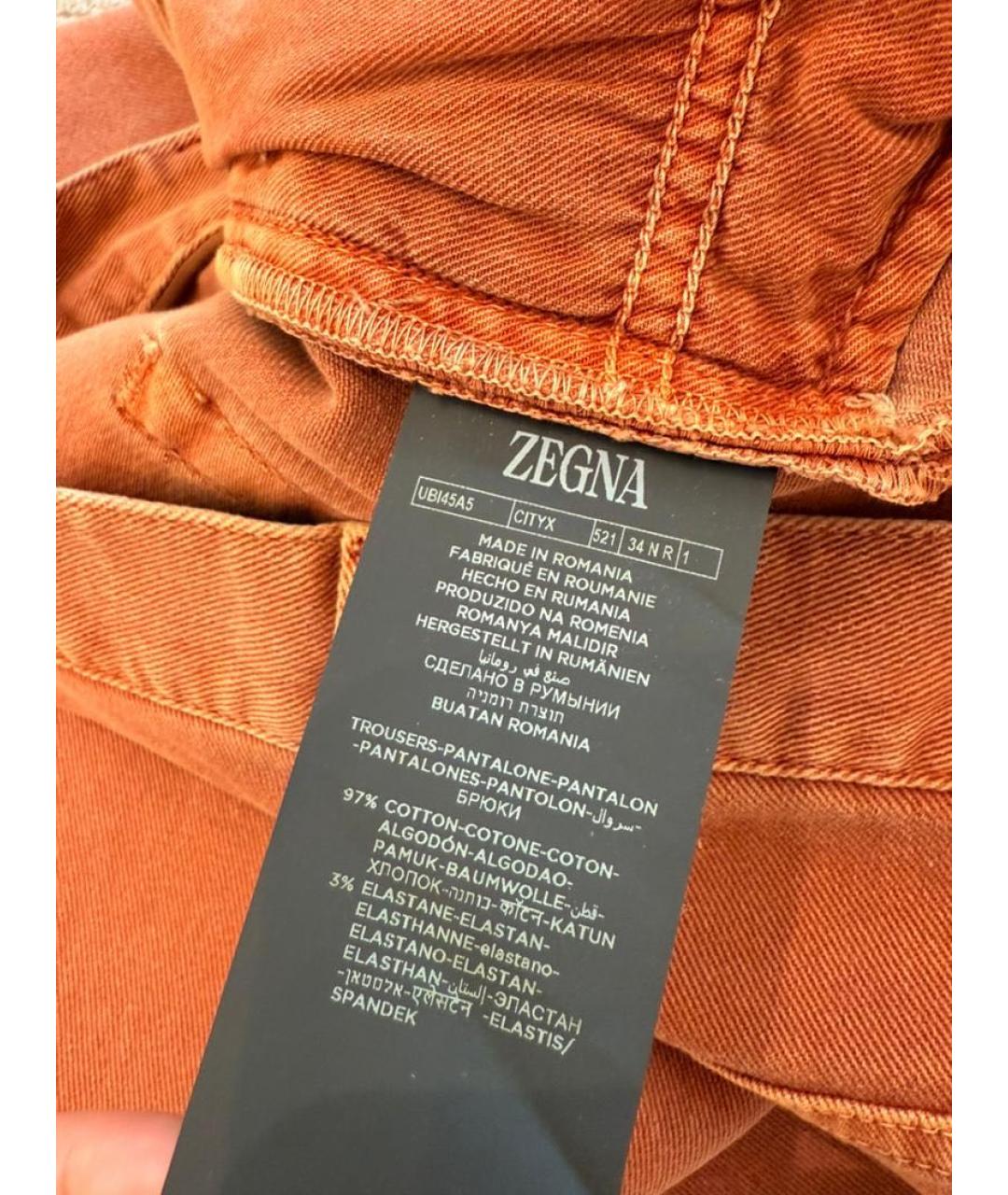 ZEGNA Оранжевые хлопко-эластановые прямые джинсы, фото 7
