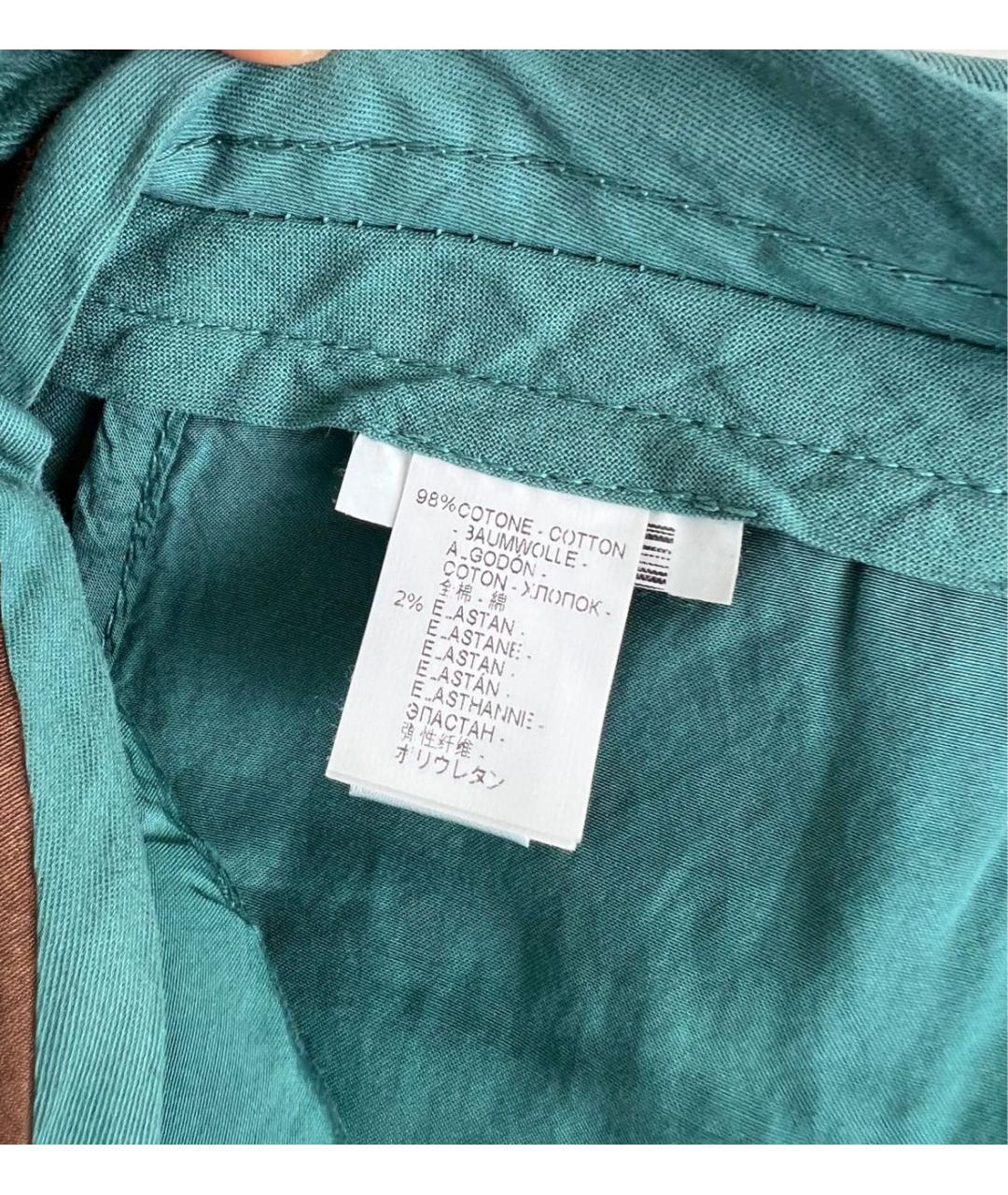 BRUNELLO CUCINELLI Бирюзовые хлопко-эластановые прямые брюки, фото 6