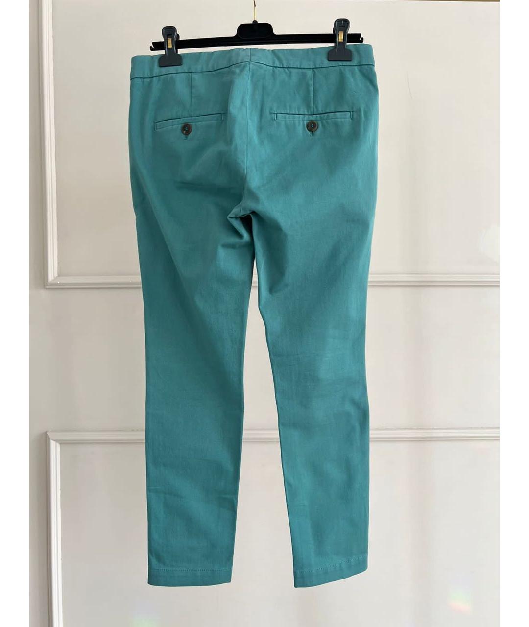 BRUNELLO CUCINELLI Бирюзовые хлопко-эластановые прямые брюки, фото 2
