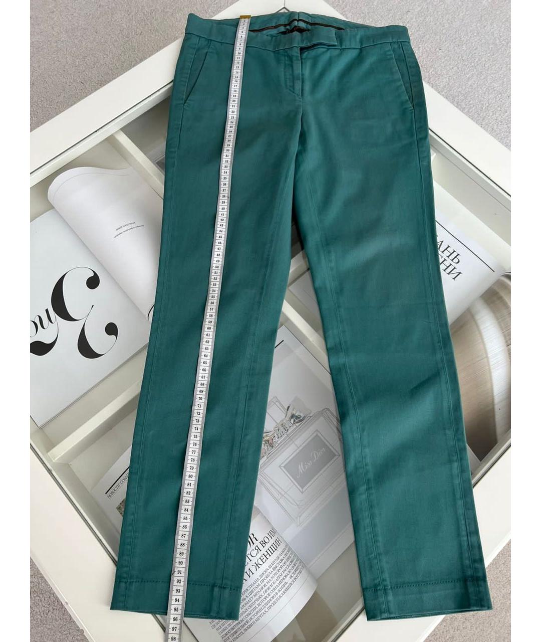 BRUNELLO CUCINELLI Бирюзовые хлопко-эластановые прямые брюки, фото 3