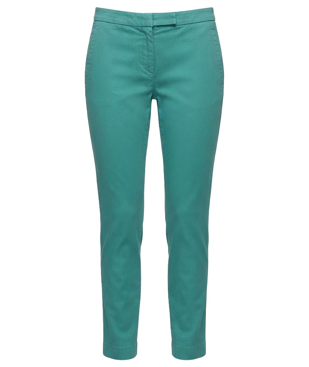 BRUNELLO CUCINELLI Бирюзовые хлопко-эластановые прямые брюки, фото 1