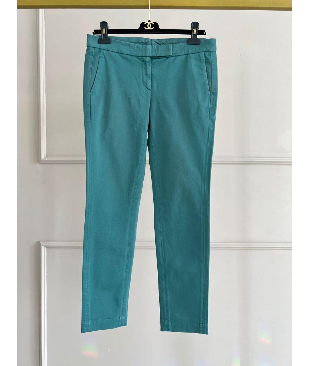 BRUNELLO CUCINELLI Бирюзовые хлопко-эластановые прямые брюки, фото 9