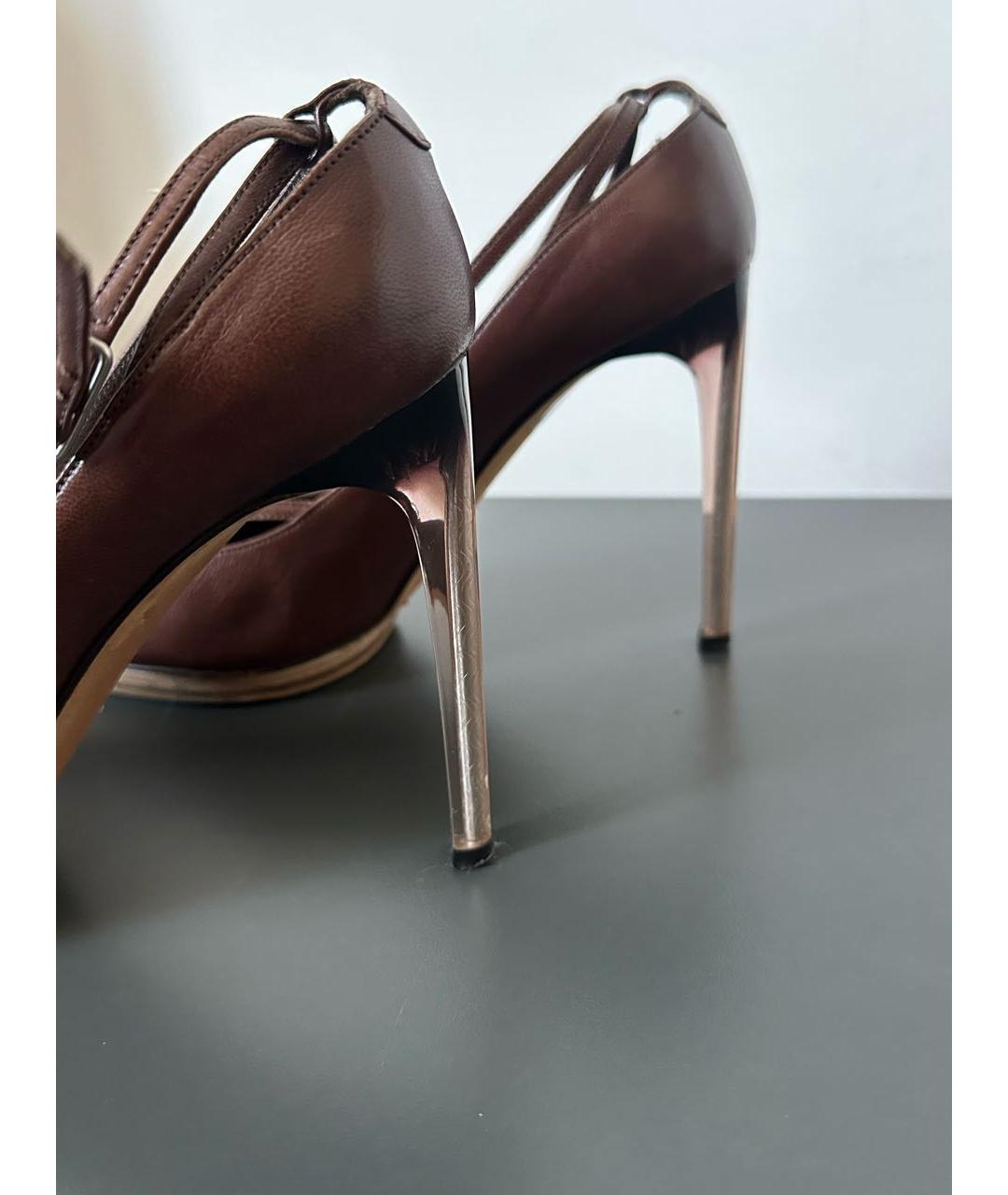 SAINT LAURENT Коричневые кожаные туфли, фото 4