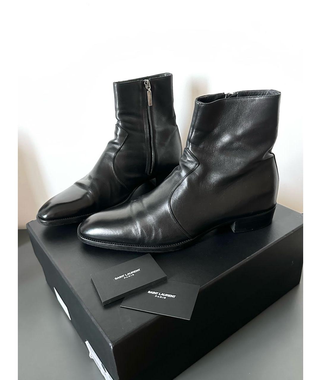 SAINT LAURENT Черные кожаные высокие ботинки, фото 9