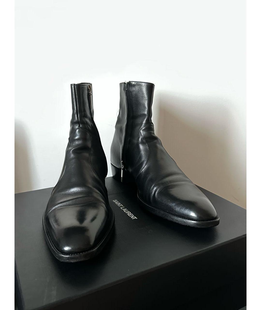 SAINT LAURENT Черные кожаные высокие ботинки, фото 3