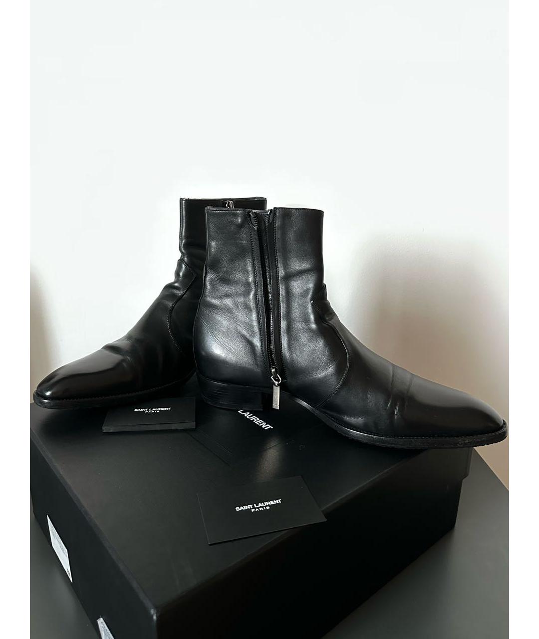 SAINT LAURENT Черные кожаные высокие ботинки, фото 2