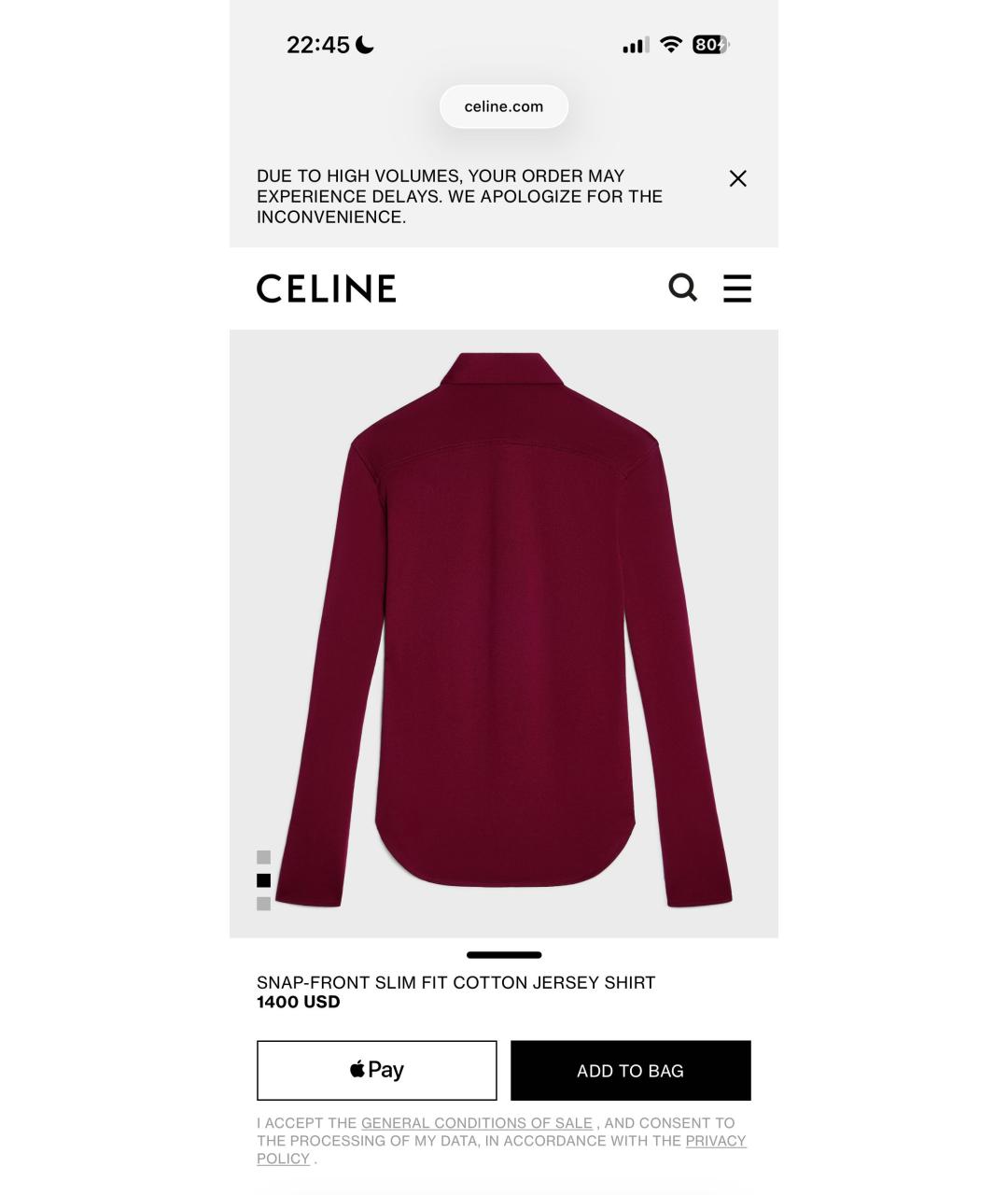 CELINE Бордовая хлопковая рубашка, фото 2