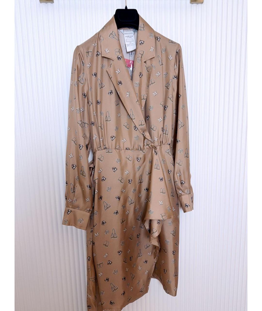 MAX MARA Коричневое шелковое коктейльное платье, фото 2