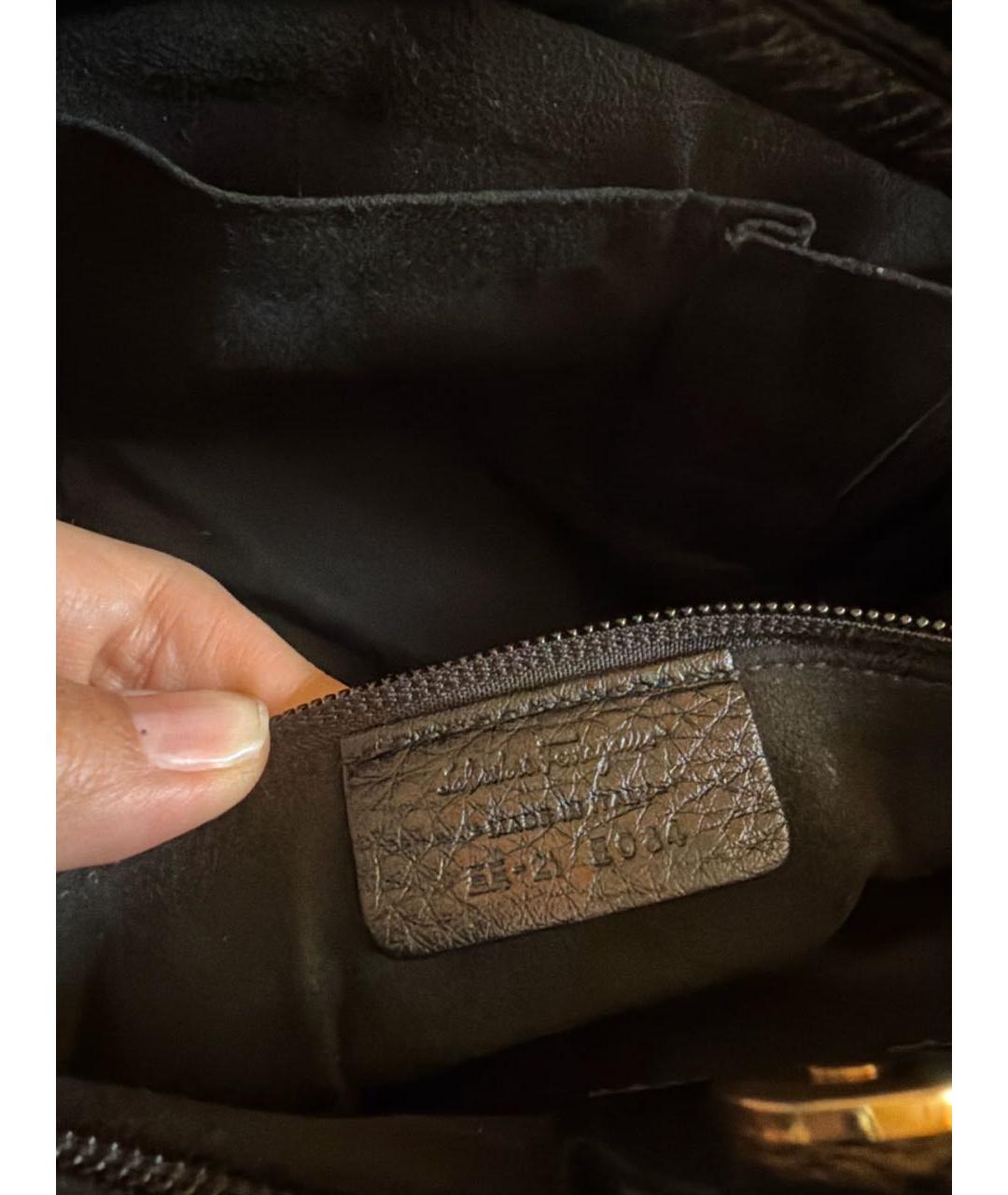 FERRAGAMO Черная кожаная сумка тоут, фото 5
