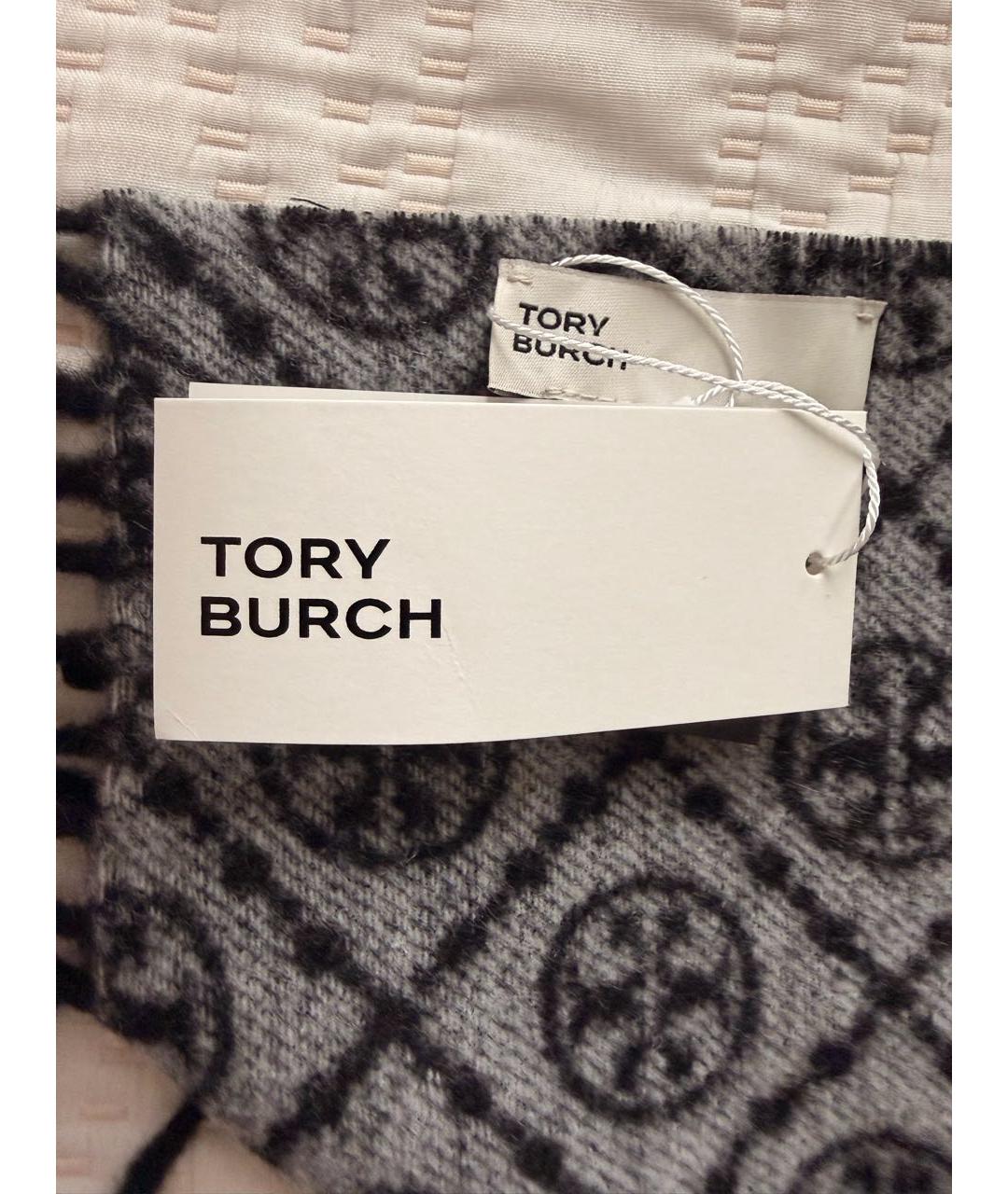 TORY BURCH Антрацитовый шерстяной шарф, фото 6