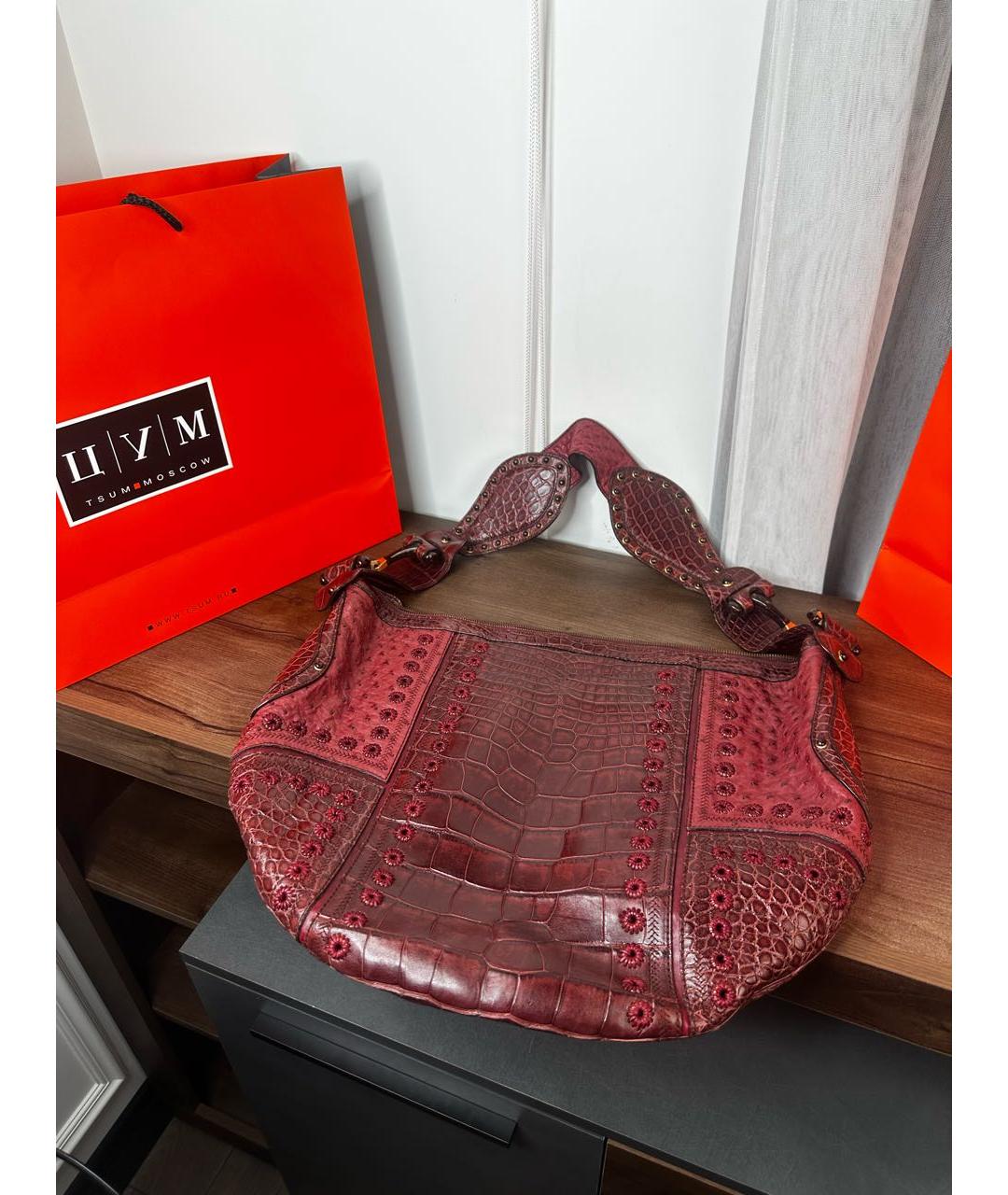 GUCCI Бордовая сумка через плечо из кожи крокодила, фото 2