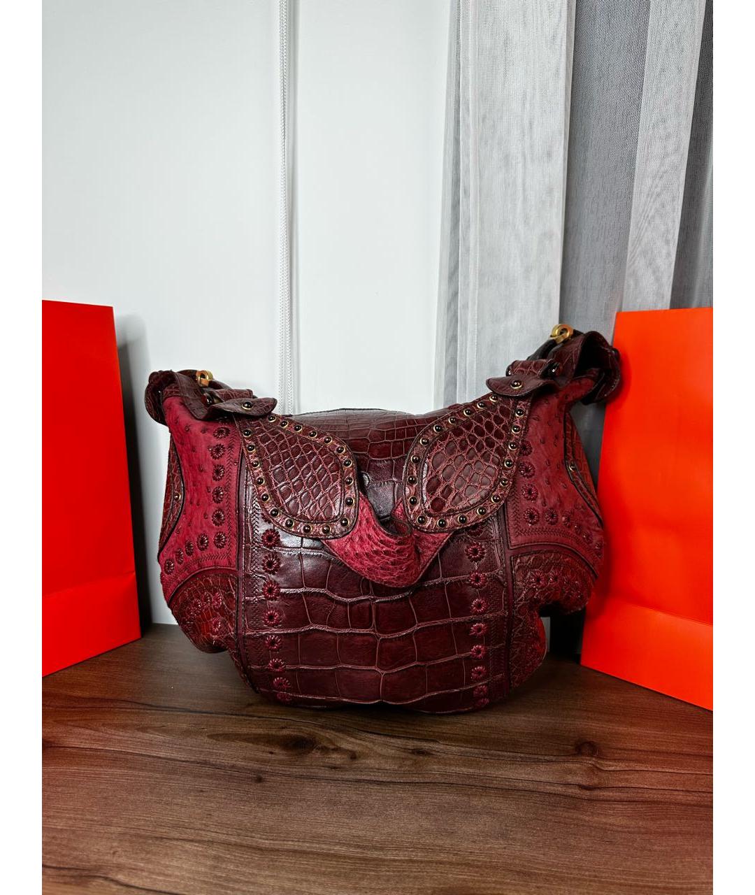 GUCCI Бордовая сумка через плечо из кожи крокодила, фото 4