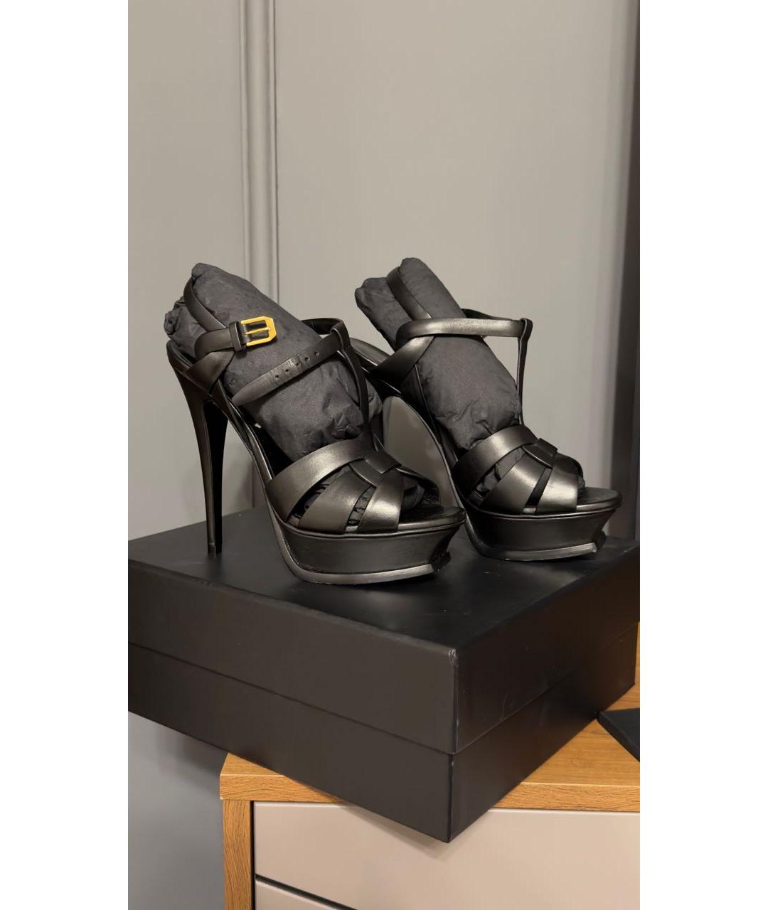 SAINT LAURENT Черные кожаные босоножки, фото 4