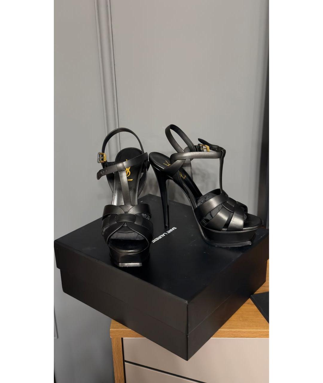 SAINT LAURENT Черные кожаные босоножки, фото 3