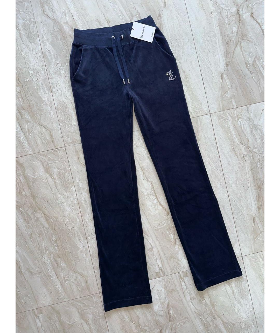 JUICY COUTURE Темно-синие велюровые прямые брюки, фото 3