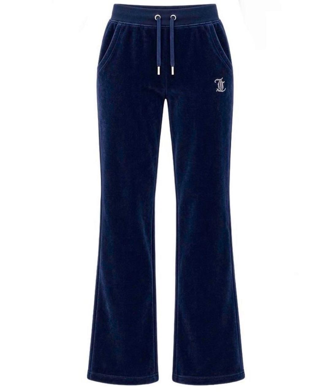JUICY COUTURE Темно-синие велюровые прямые брюки, фото 1