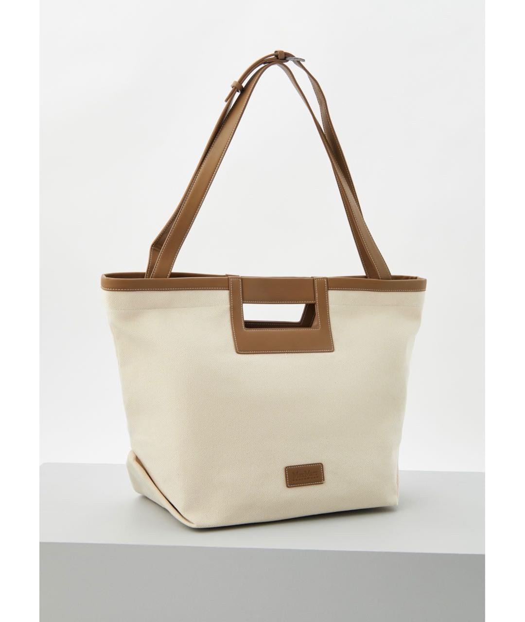 MAX MARA Бежевая хлопковая пляжная сумка, фото 2