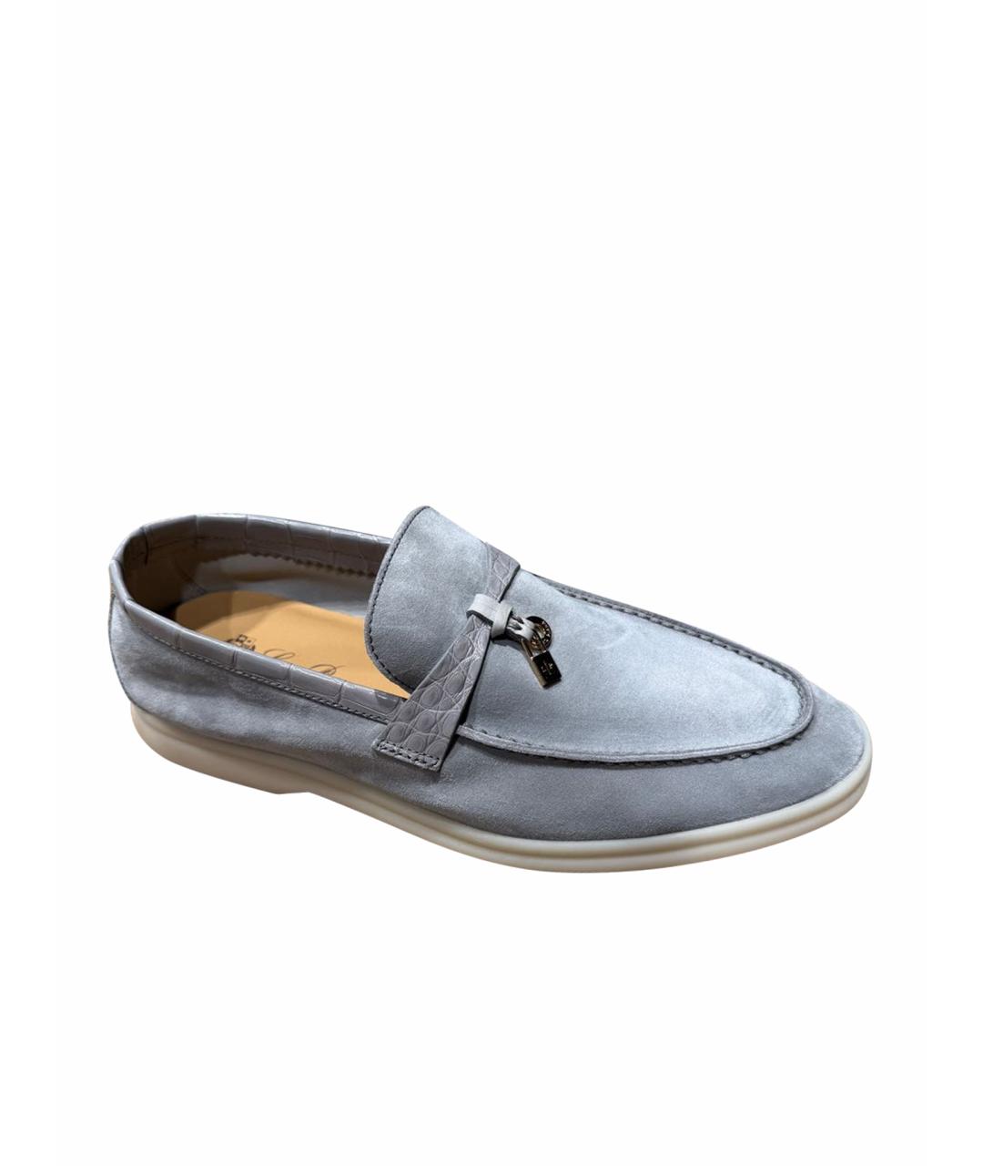LORO PIANA Серые лоферы из кожи аллигатора, фото 1
