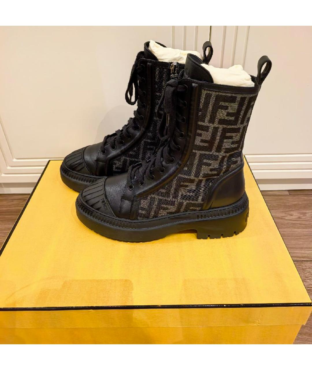 FENDI Черные кожаные ботинки, фото 9