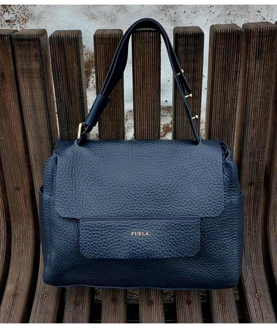 FURLA Темно-синяя кожаная сумка тоут, фото 2