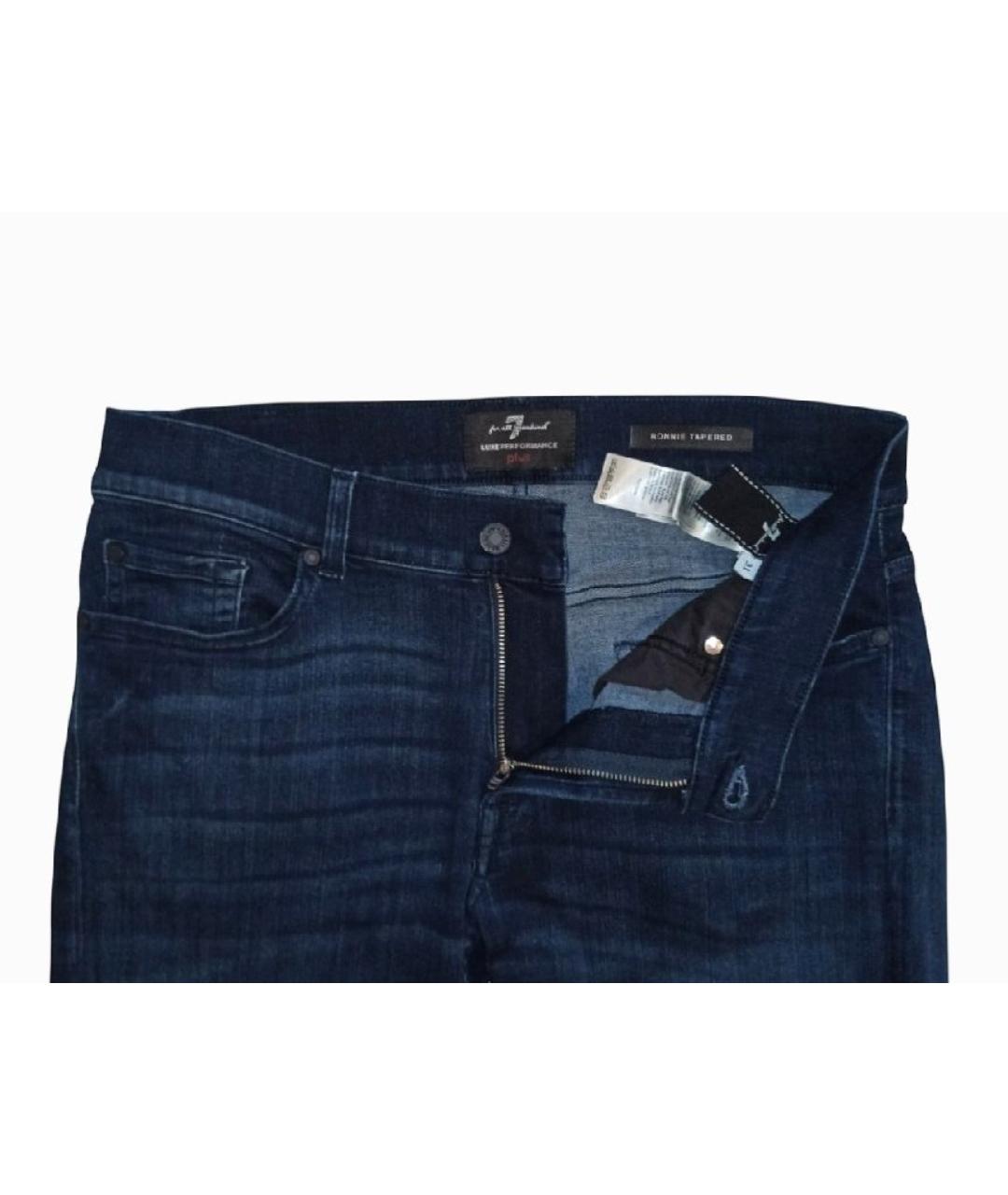 7 FOR ALL MANKIND Темно-синие хлопко-полиэстеровые джинсы скинни, фото 3