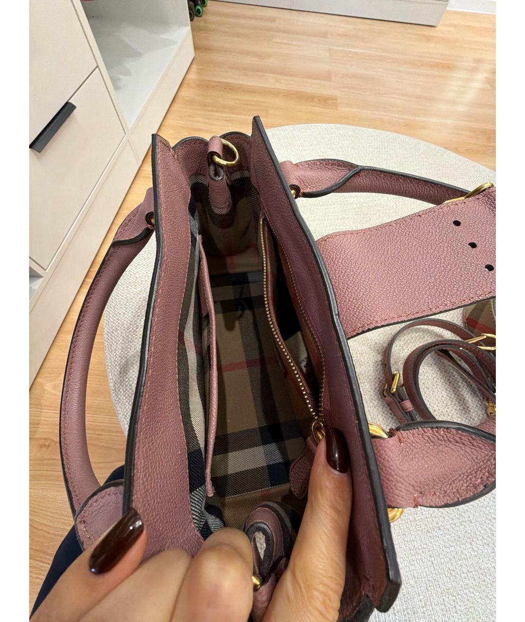 BURBERRY Розовая кожаная сумка с короткими ручками, фото 4