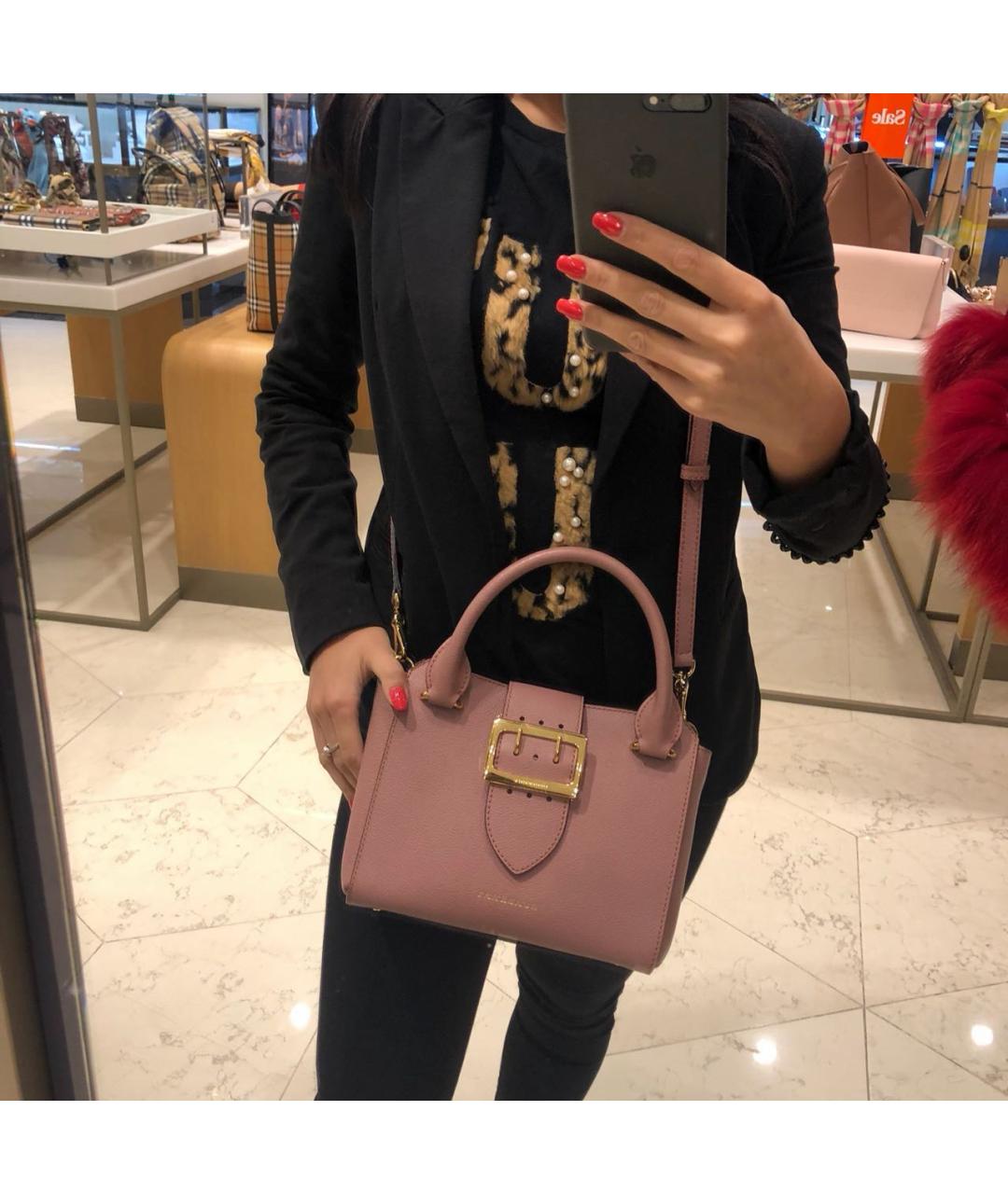 BURBERRY Розовая кожаная сумка с короткими ручками, фото 6