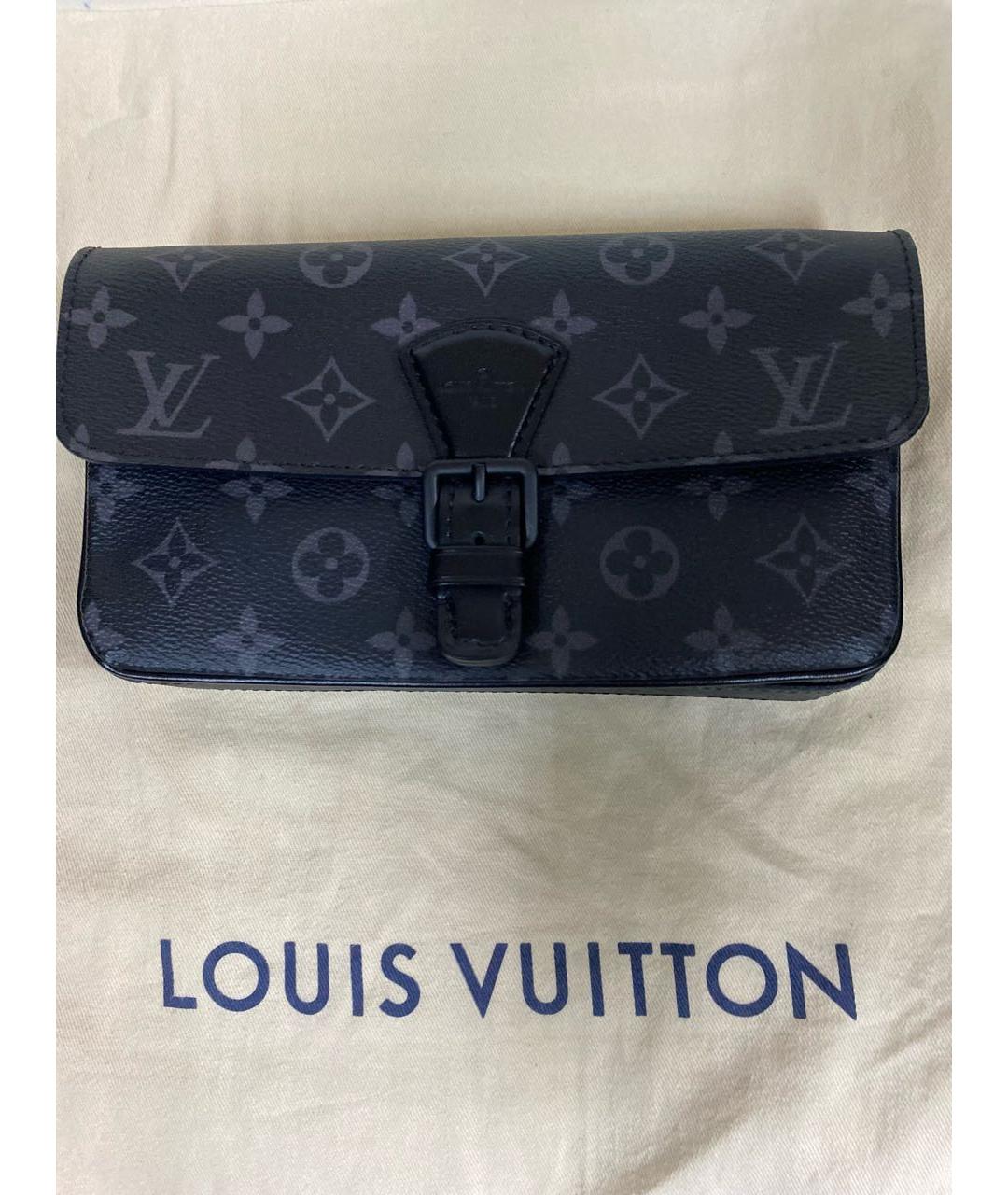 LOUIS VUITTON Антрацитовая сумка на плечо из канвы, фото 7