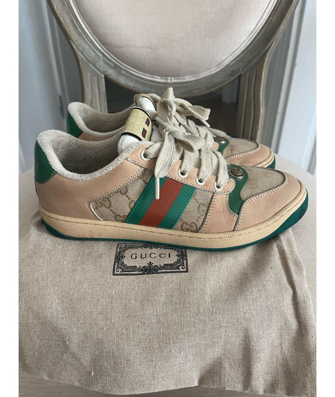 GUCCI Бежевые кожаные кеды, фото 9