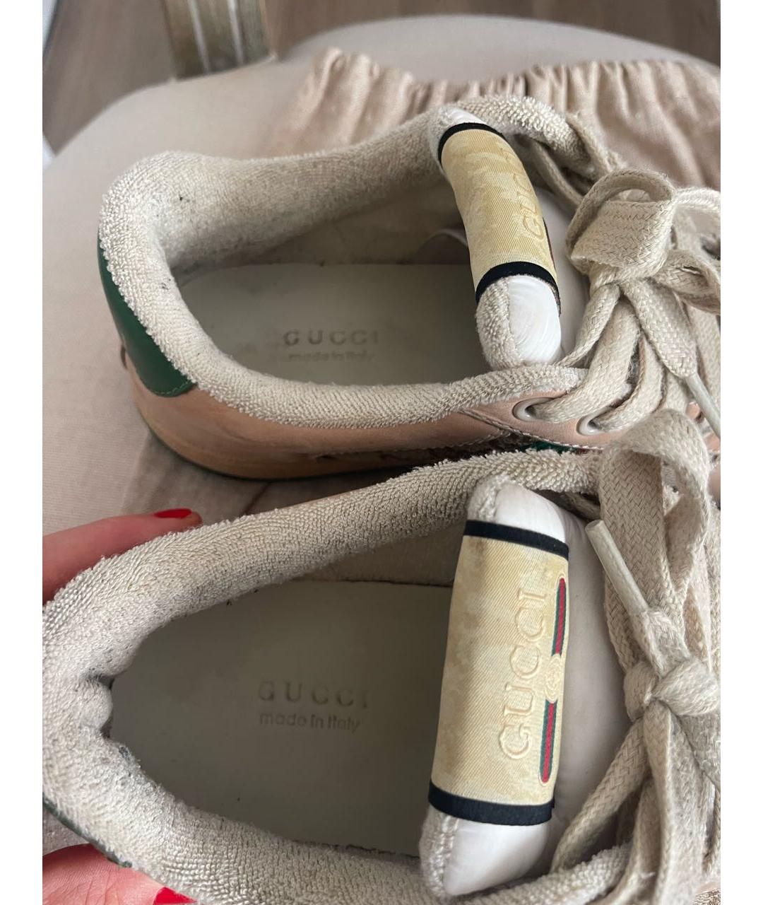 GUCCI Бежевые кожаные кеды, фото 7