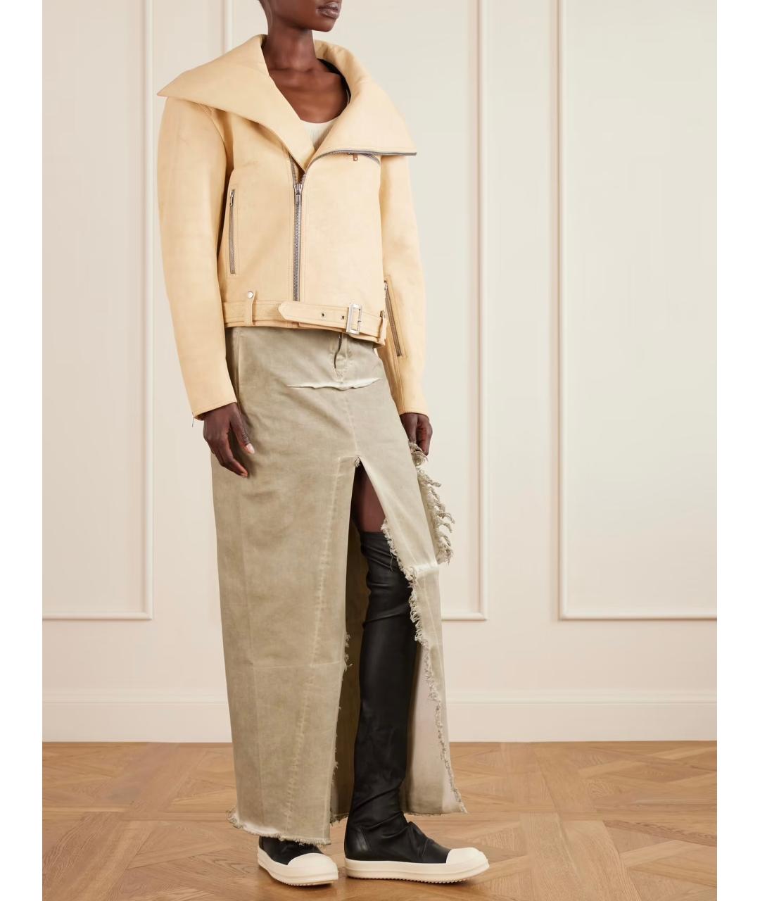 RICK OWENS Бежевая кожаная куртка, фото 2