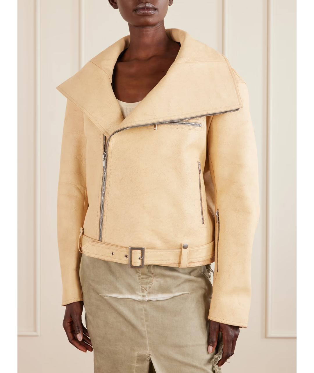 RICK OWENS Бежевая кожаная куртка, фото 3