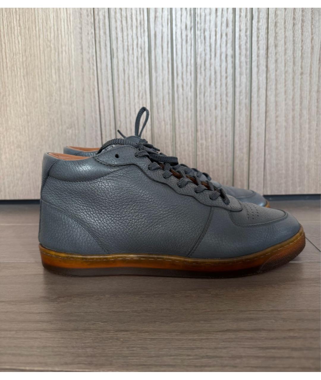 BRUNELLO CUCINELLI Антрацитовые кожаные высокие кроссовки / кеды, фото 9