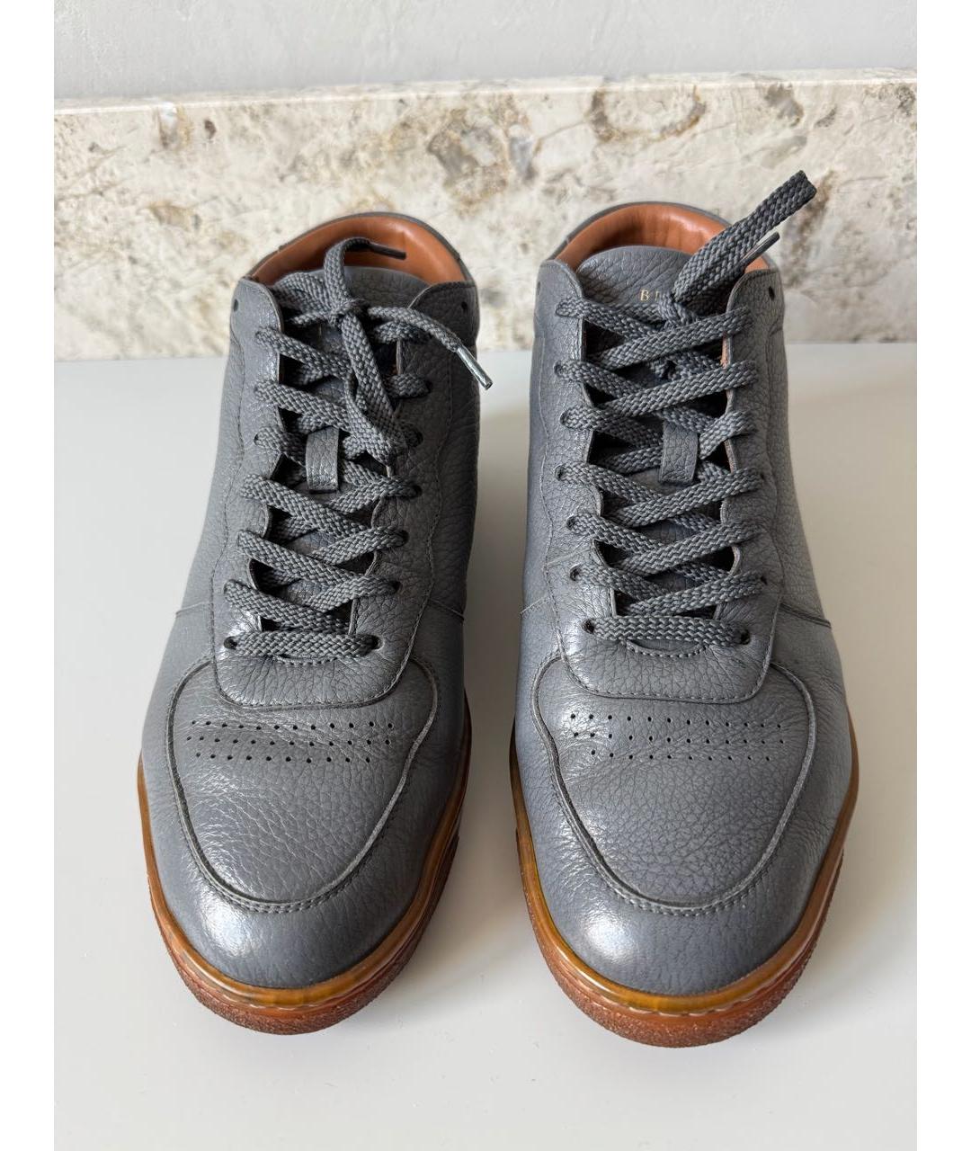 BRUNELLO CUCINELLI Антрацитовые кожаные высокие кроссовки / кеды, фото 2