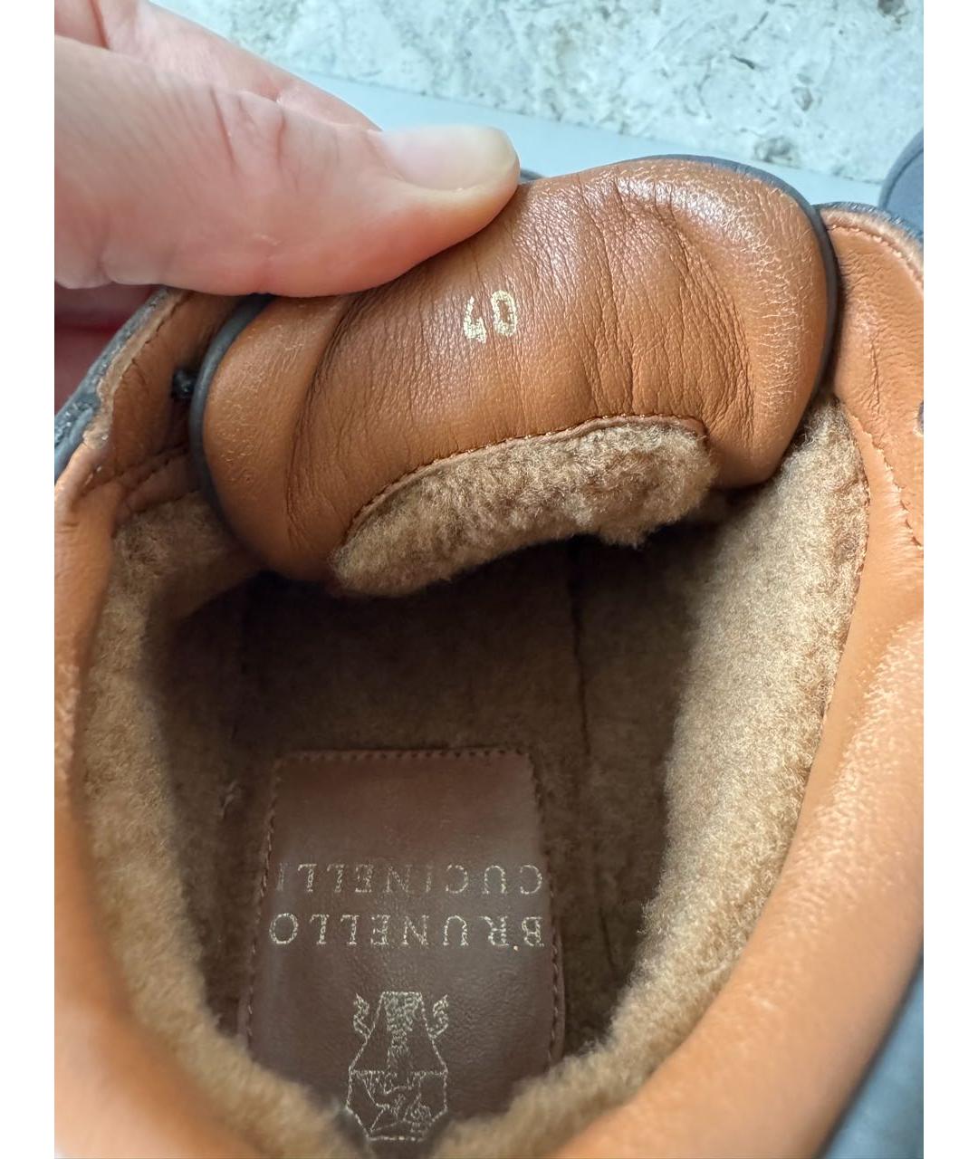 BRUNELLO CUCINELLI Антрацитовые кожаные высокие кроссовки / кеды, фото 5