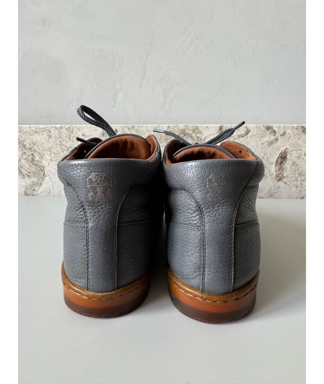 BRUNELLO CUCINELLI Антрацитовые кожаные высокие кроссовки / кеды, фото 4