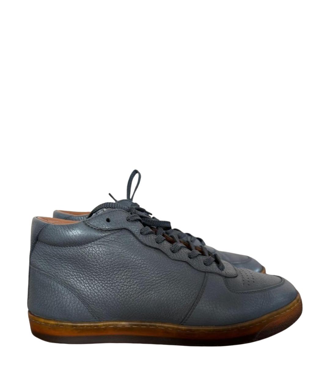 BRUNELLO CUCINELLI Антрацитовые кожаные высокие кроссовки / кеды, фото 1