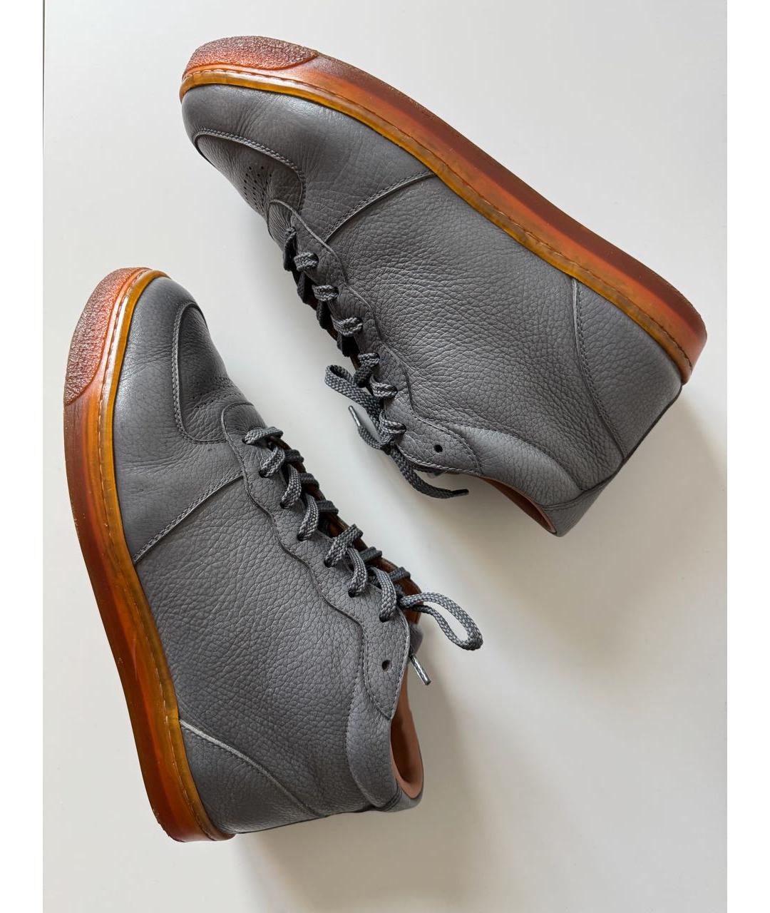 BRUNELLO CUCINELLI Антрацитовые кожаные высокие кроссовки / кеды, фото 8