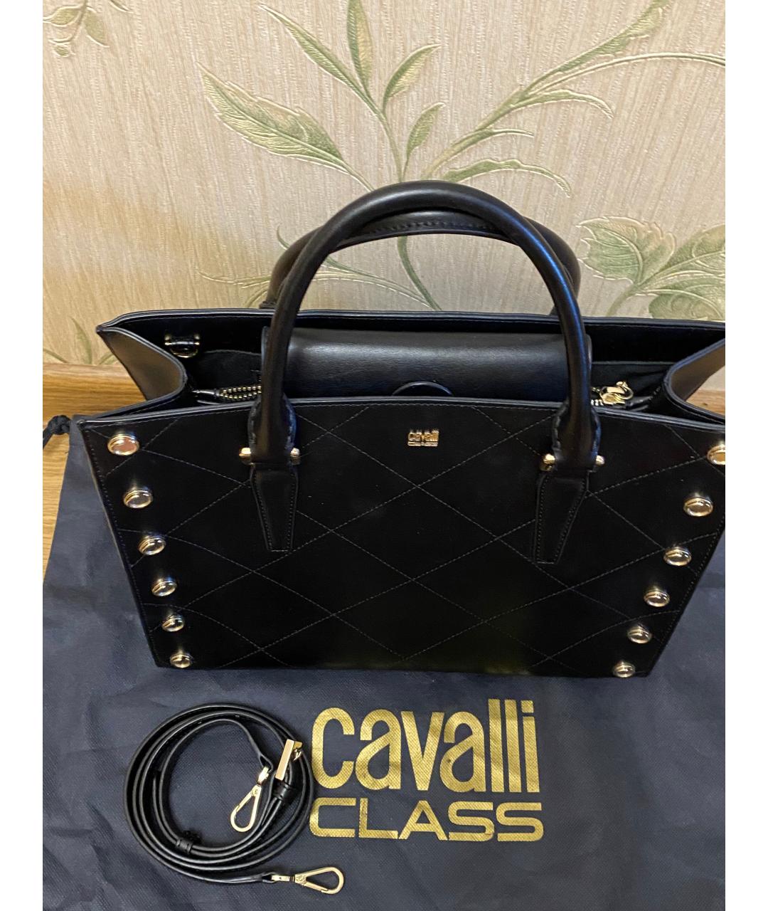 CAVALLI CLASS Черная кожаная сумка с короткими ручками, фото 6