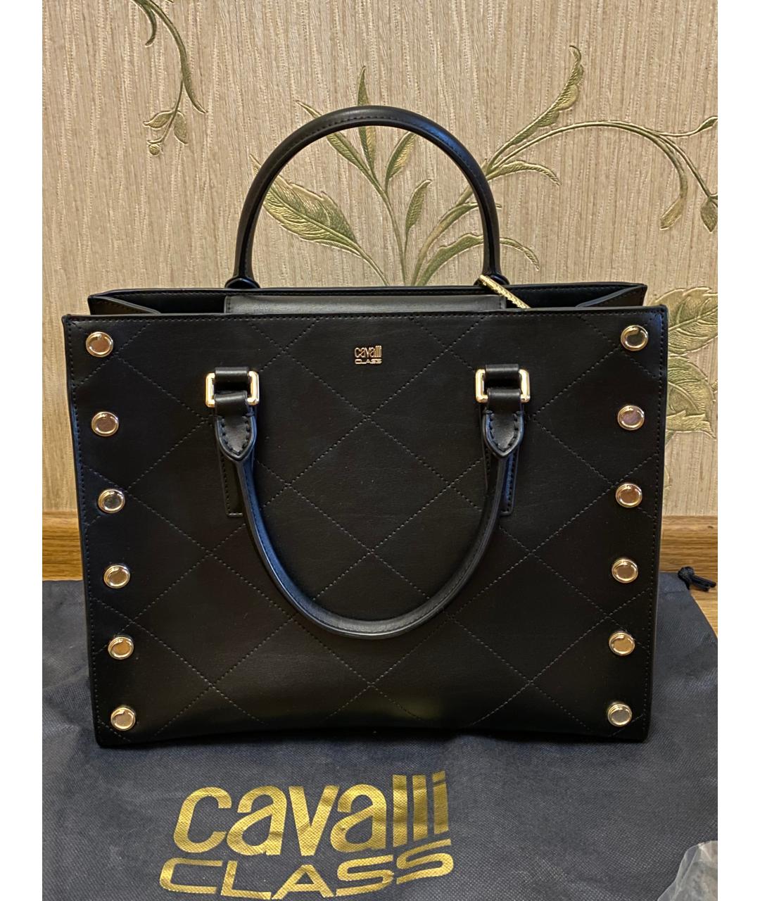 CAVALLI CLASS Черная кожаная сумка с короткими ручками, фото 9